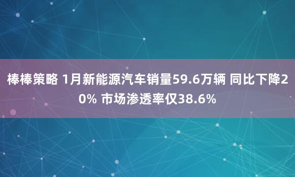 棒棒策略 1月新能源汽车销量59.6万辆 同比下降20% 市场渗透率仅38.6%